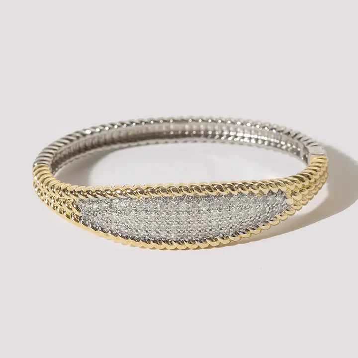 Two-Tone Cz Pave Chunky Bar Bangle