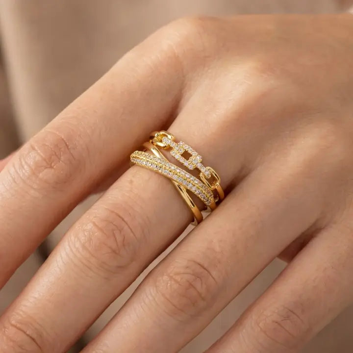 Three Row Twist Cz Ring