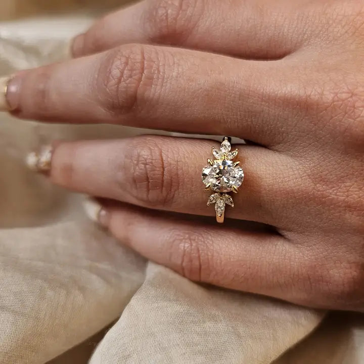 Floral Oval Cut Crystal Ring