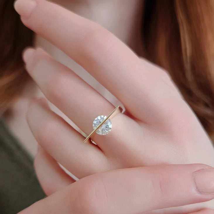 Round Cut Crystal Bar Ring