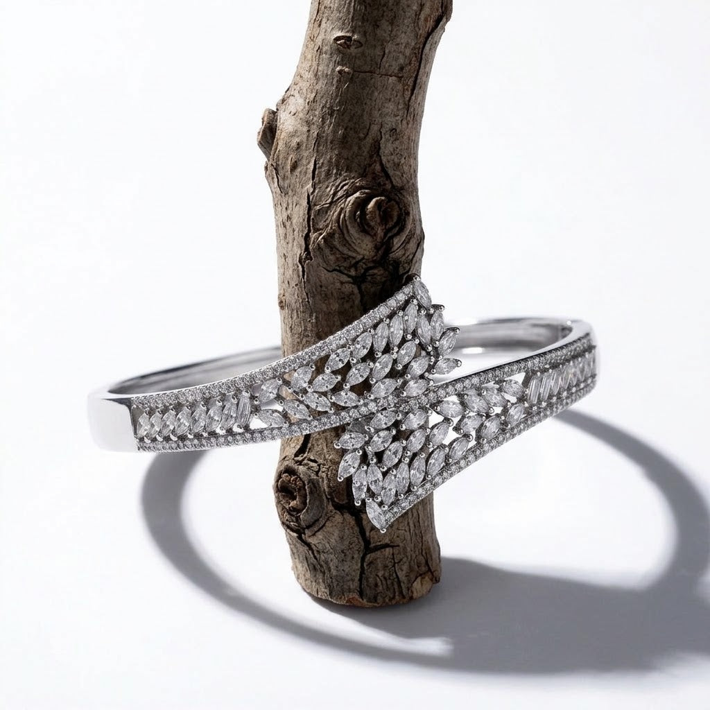 Sylvia Floating Crystal Leaf Cluster Statement Cuff