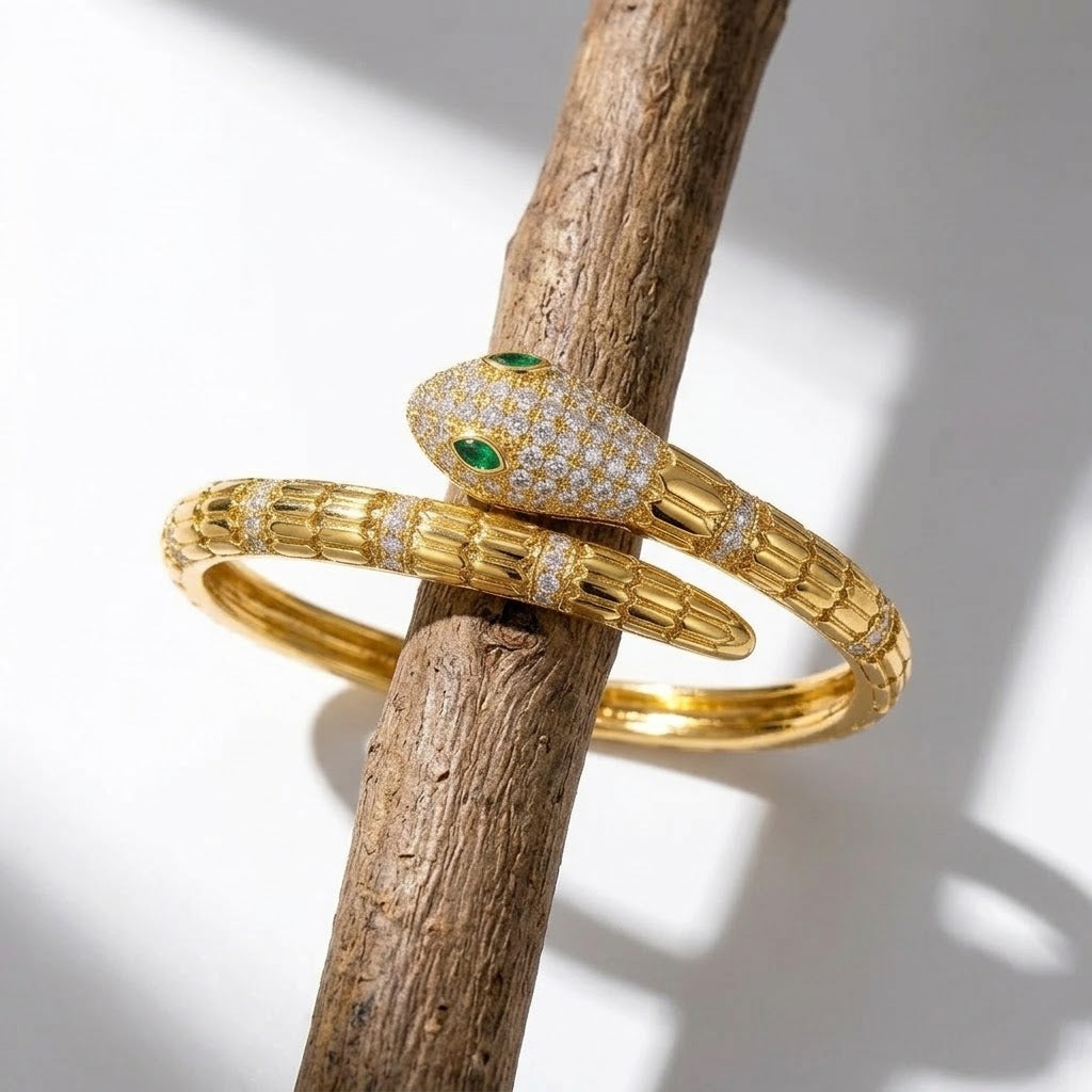 The Cleo Pave Zircon Serpent Bypass Bangle