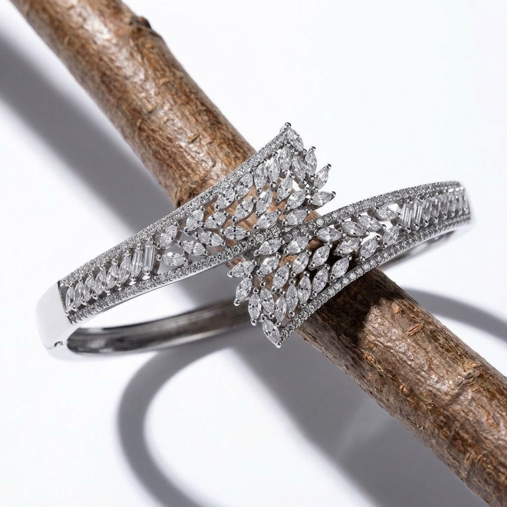 Sylvia Floating Crystal Leaf Cluster Statement Cuff