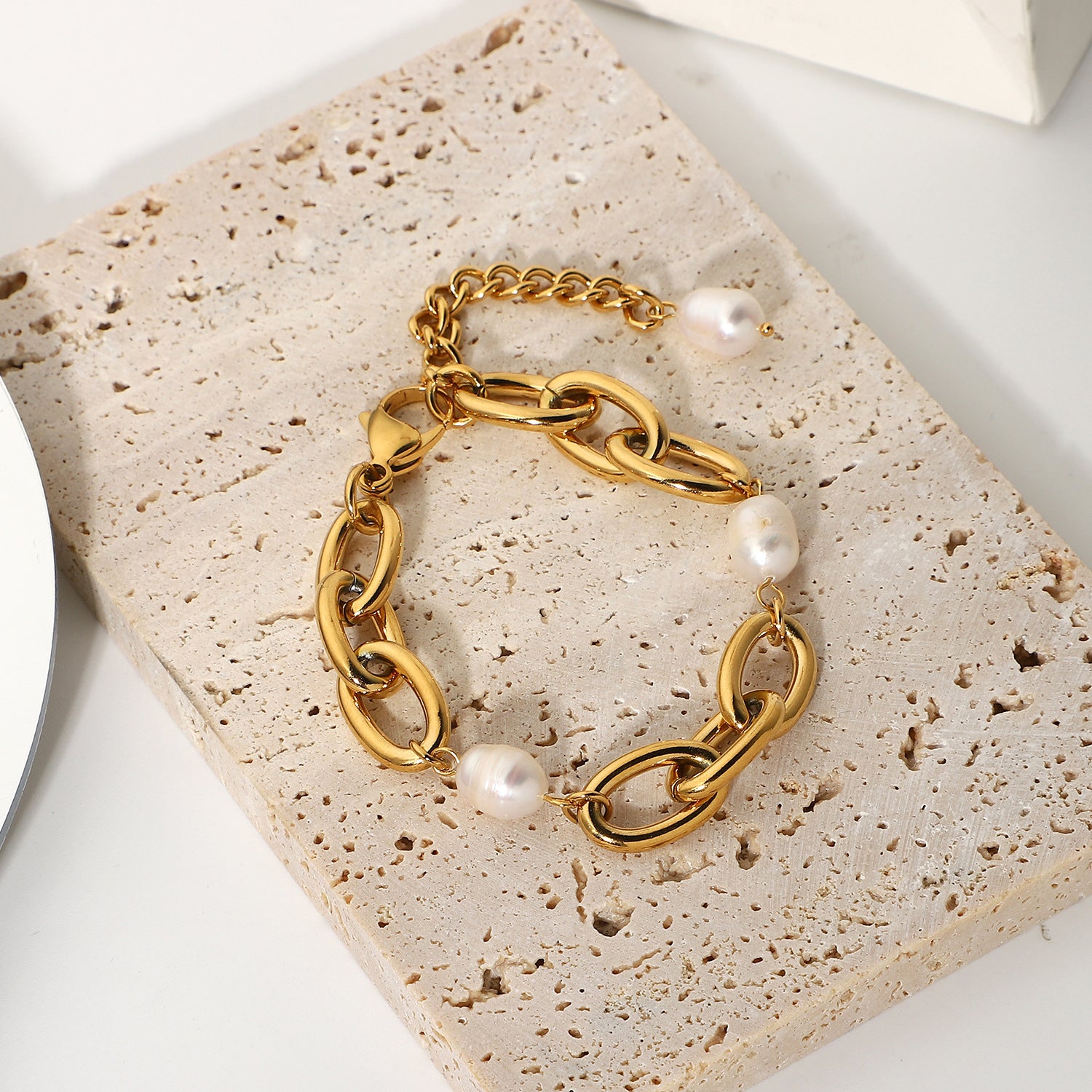 Paloma Chunky Link Pearl Bracelet - Stainless Steel