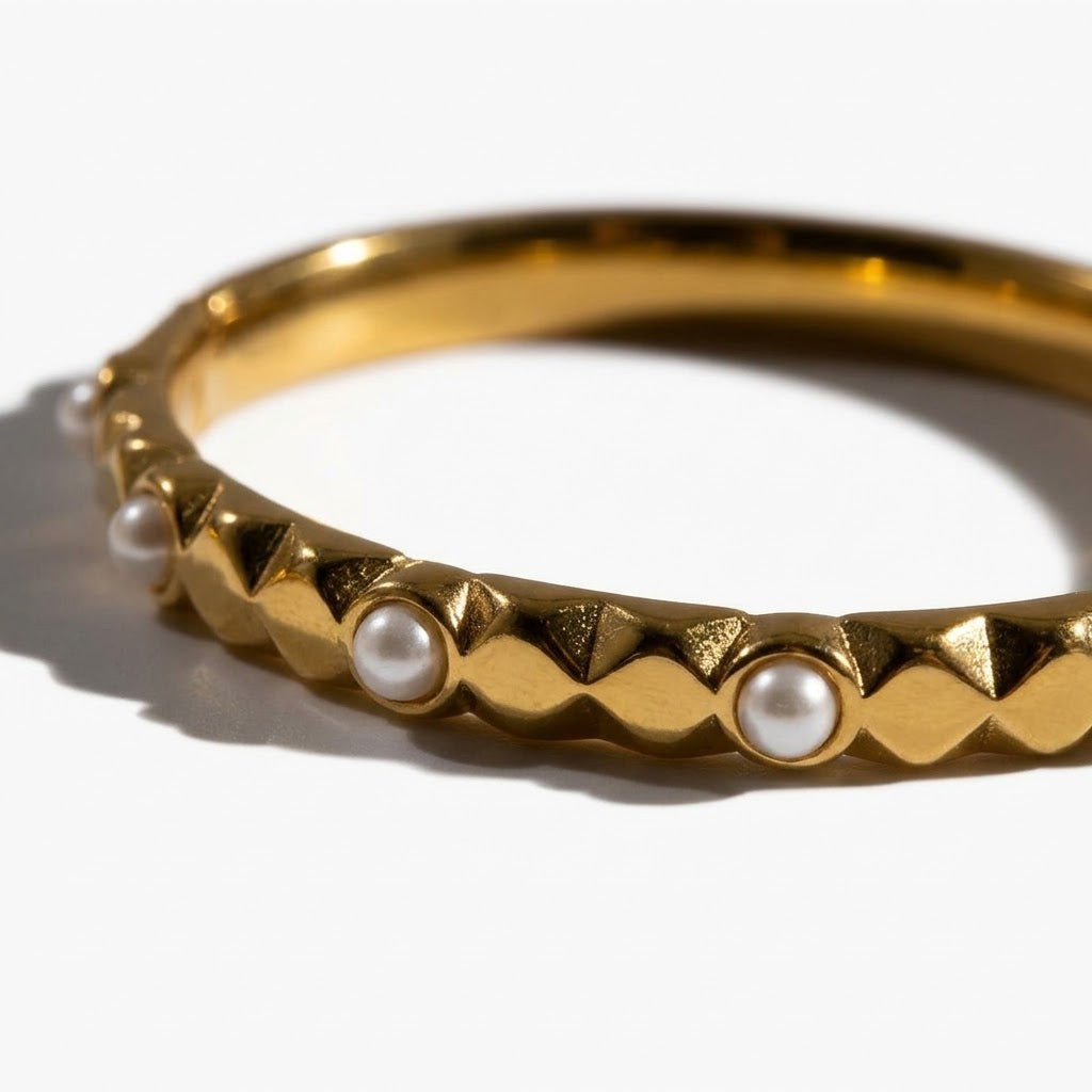 The Odette Studded Pearl Bangle | 18K Gold PVD
