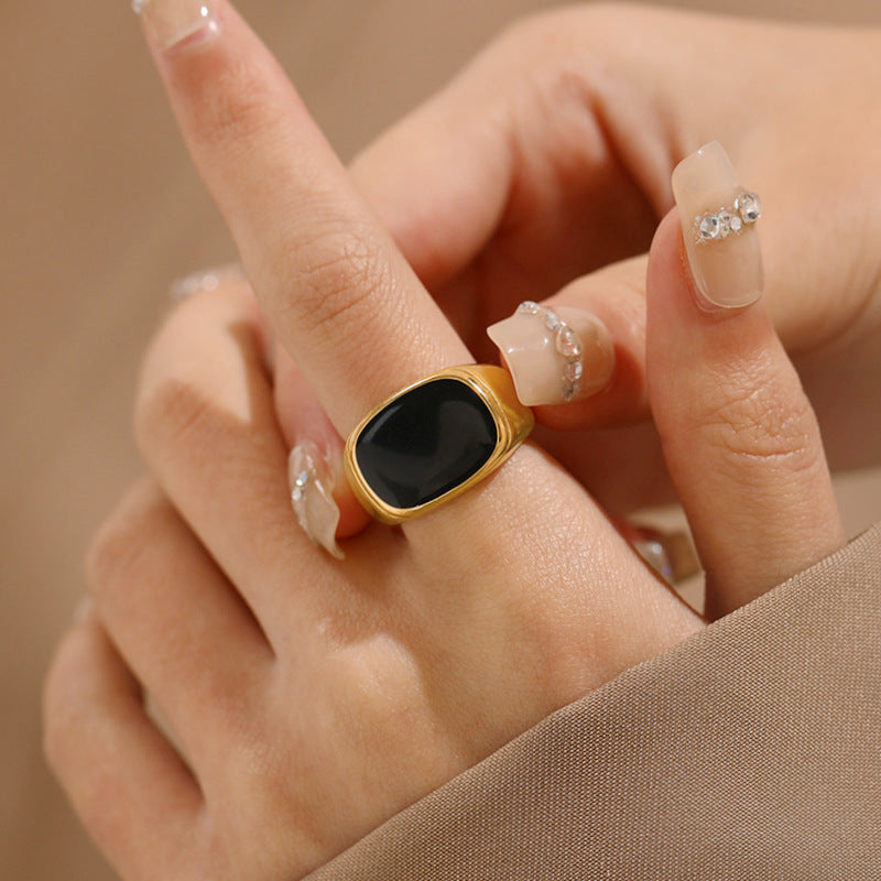 Atlas Onyx Statement Ring - Minimalist Titanium Steel