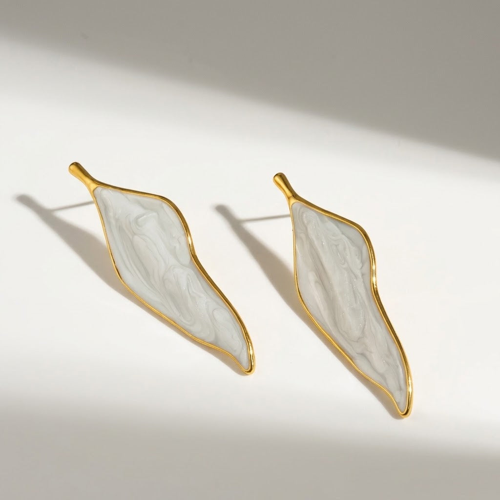 Stainless Steel Sculptural Wavy Leaf Statement Earrings