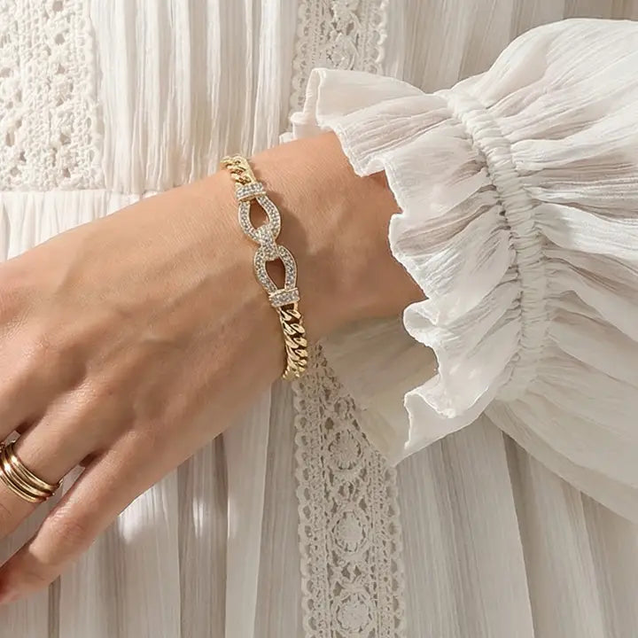 Cz Link Chain Gold Plated Bangle Bracelet