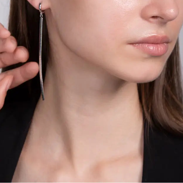 Herringbone Chain Drop Hoop Earrings