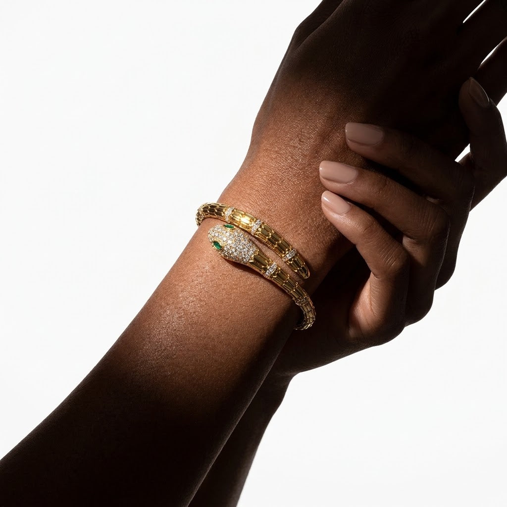 The Cleo Pave Zircon Serpent Bypass Bangle