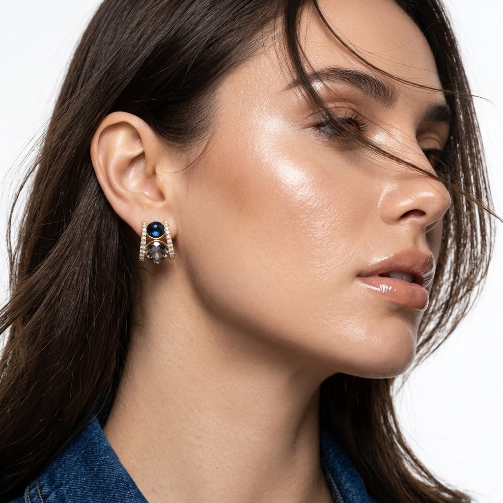Tarnish-Free Gold Halo Trimmed Dual Gemstone Earrings