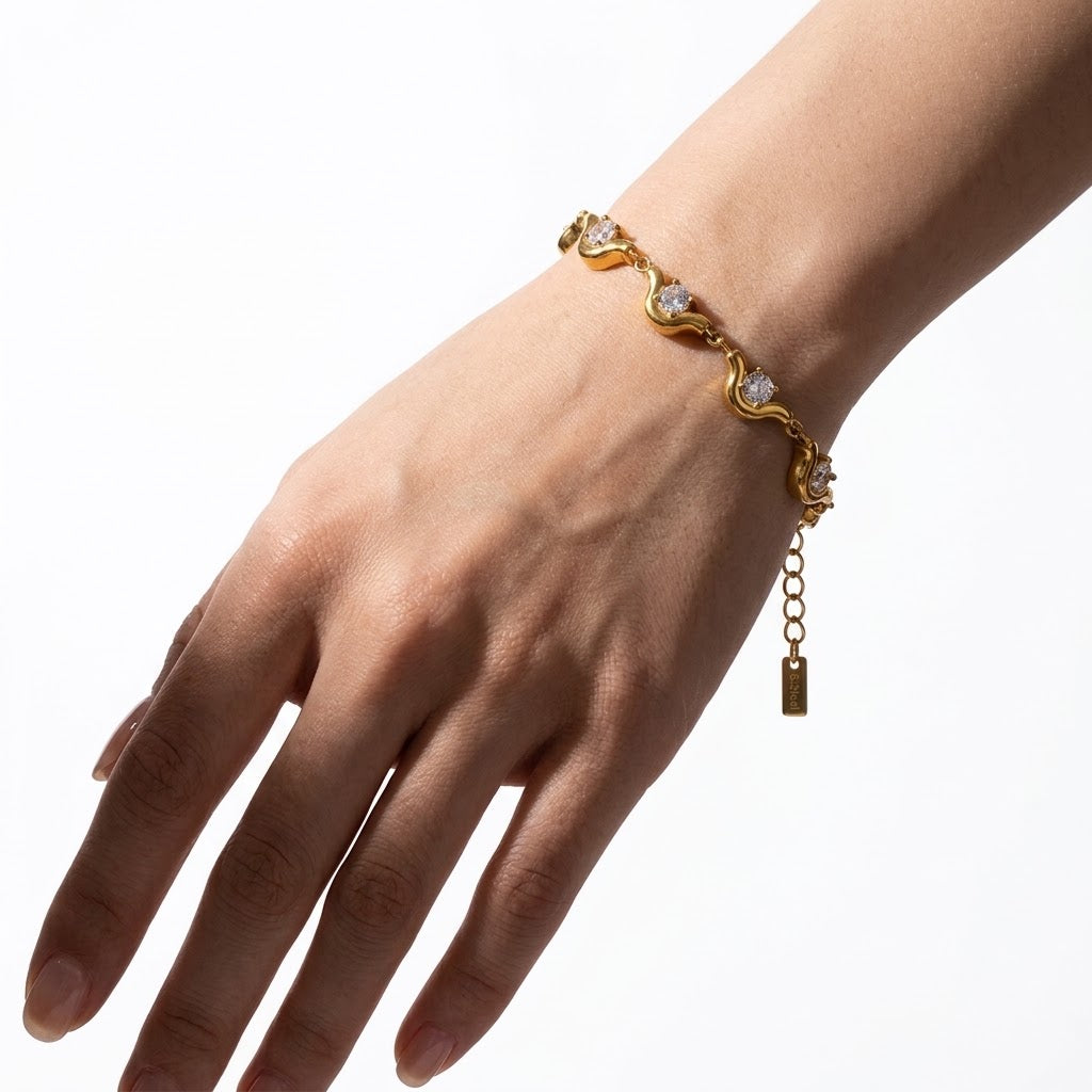 The Celine 18K Gold Geometric Zircon Chain Bracelet