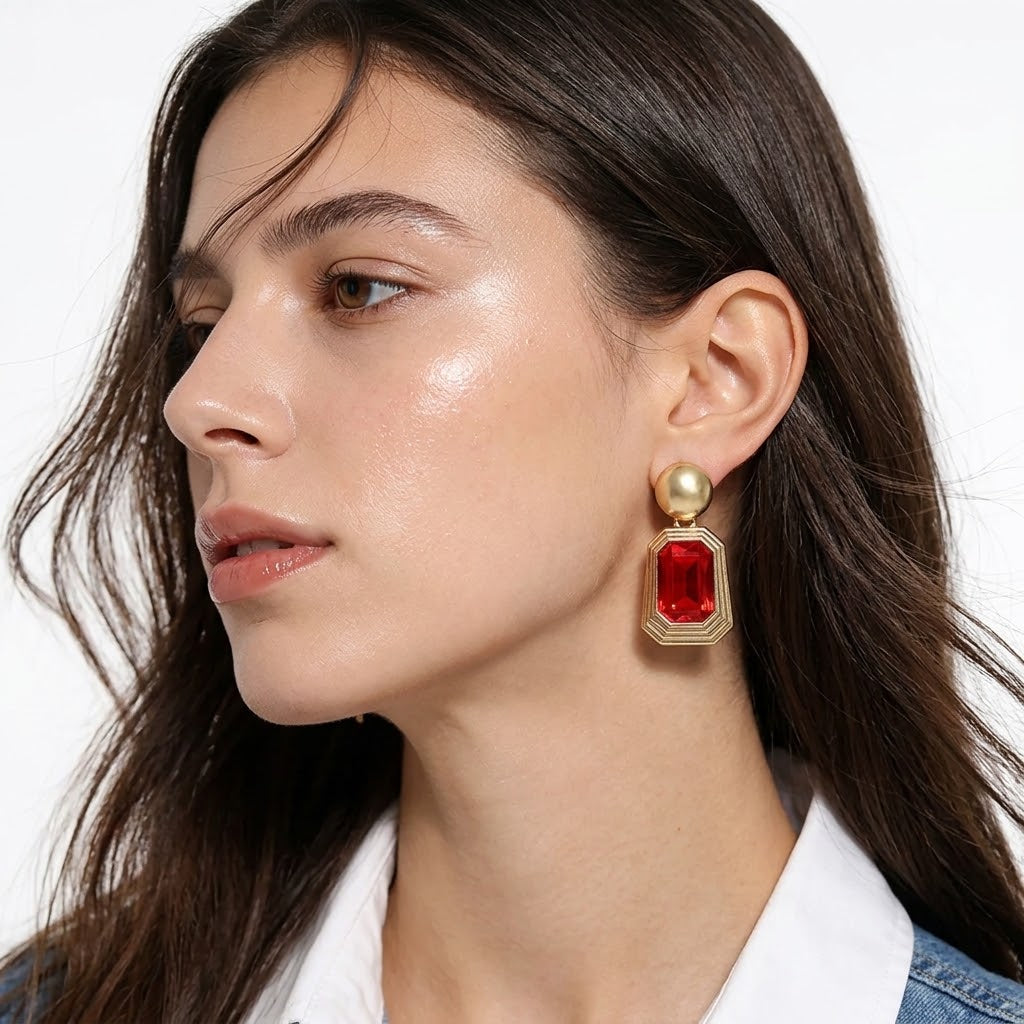 Vintage-Inspired Bold Quadrilateral Crystal Stud Earrings