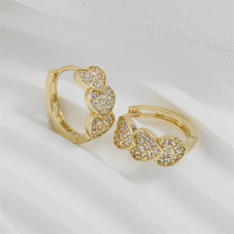 Triple Heart Pavé Drop Earrings