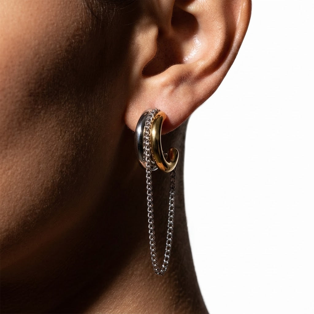 Stainless Steel Layered Loop Draping Chain Earrings