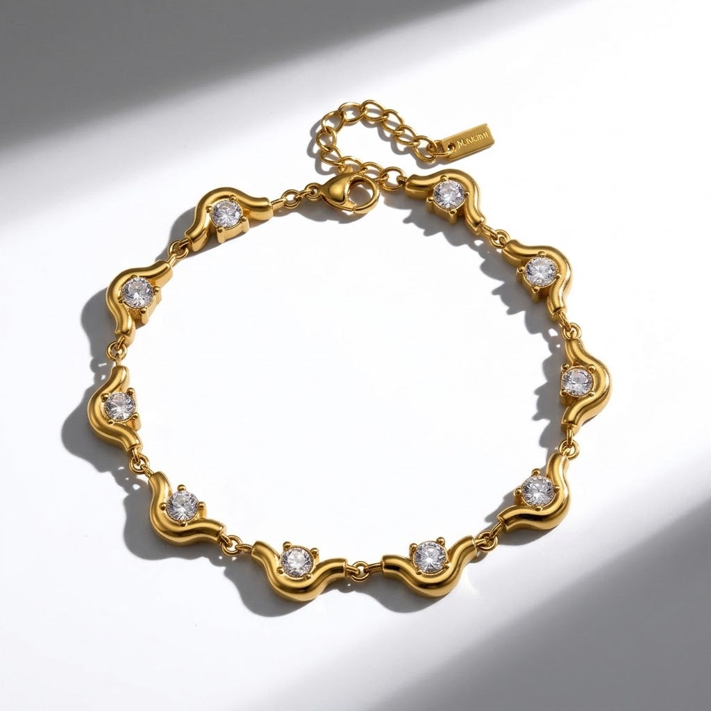 The Celine 18K Gold Geometric Zircon Chain Bracelet
