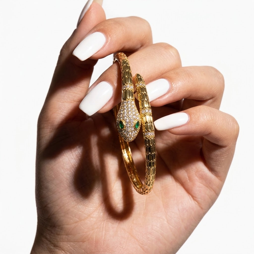 The Cleo Pave Zircon Serpent Bypass Bangle