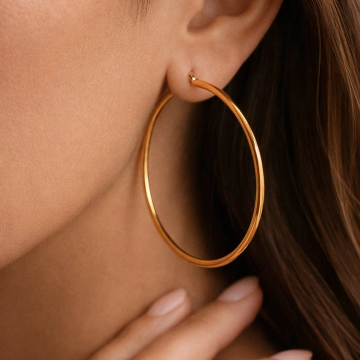 18K Gold Plated Waterproof Stainless Steel Hoop Earrings