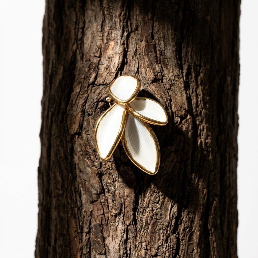 Stainless Steel Sculptural White Enamel Flower Earrings